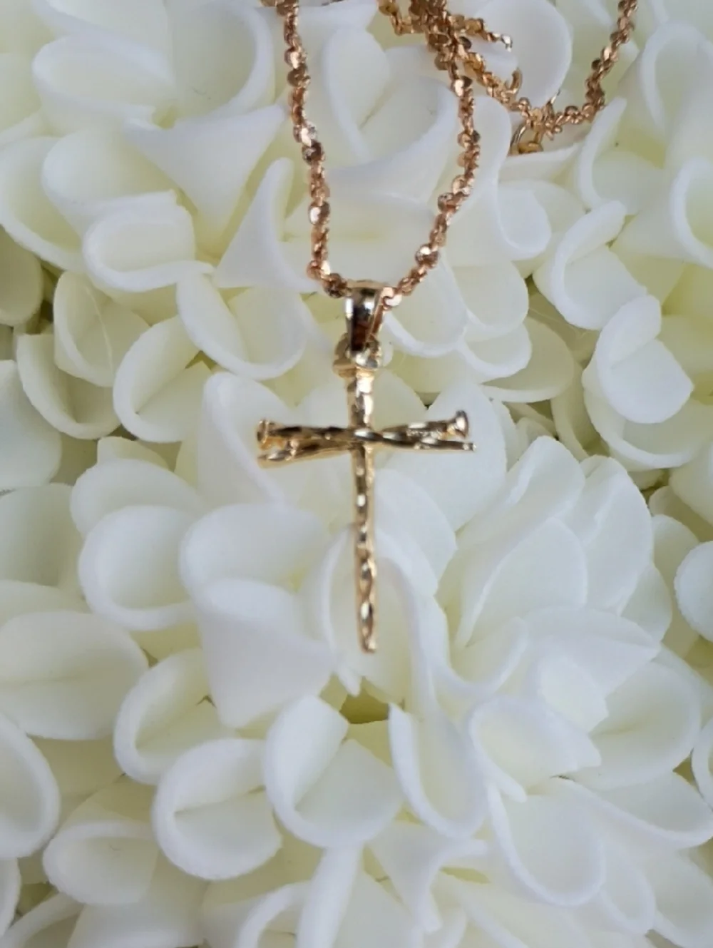 14KT Rope Chain with Gold Nail Cross Pendant Unisex Necklace